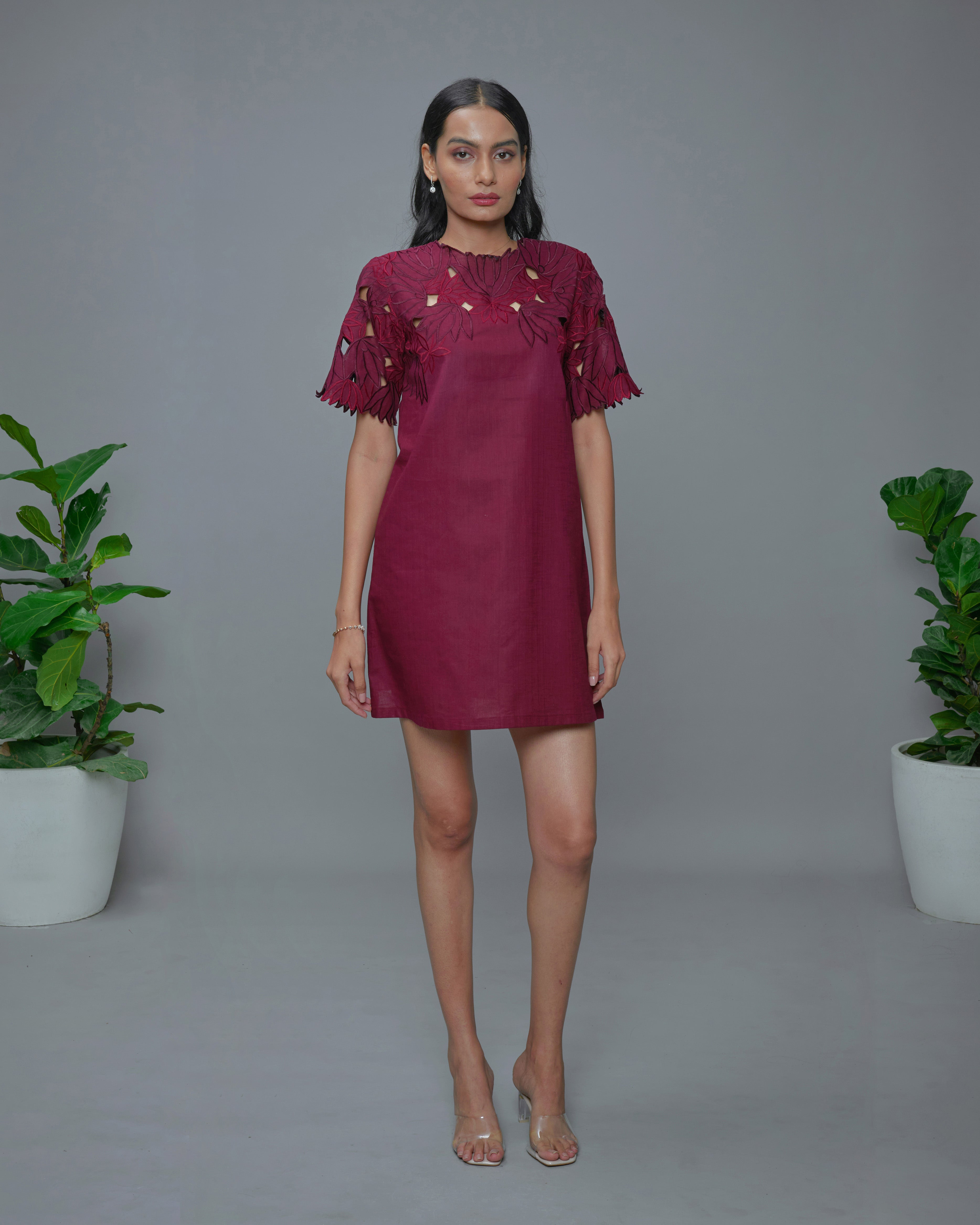 Foliage Dress Maroon