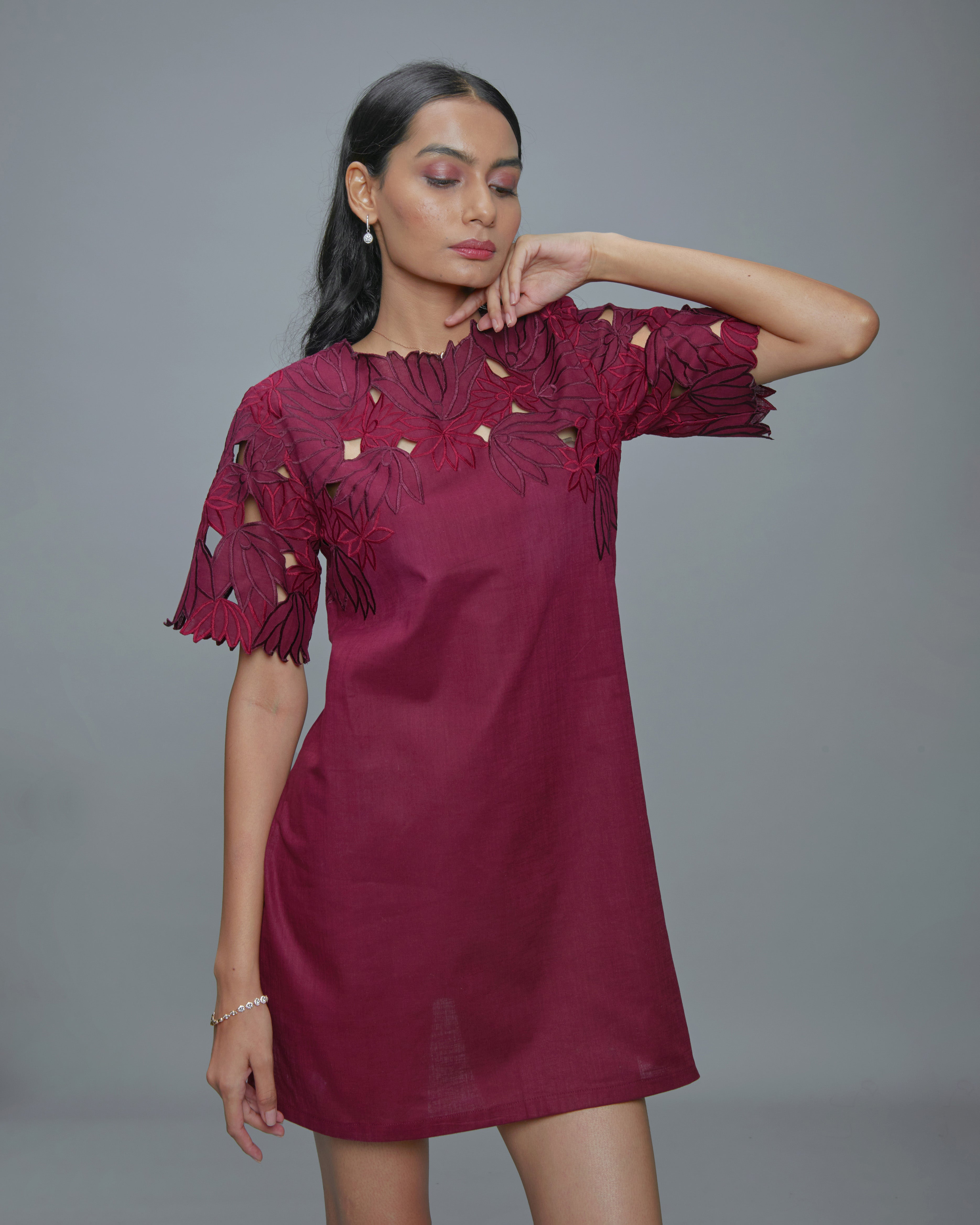 Foliage Dress Maroon