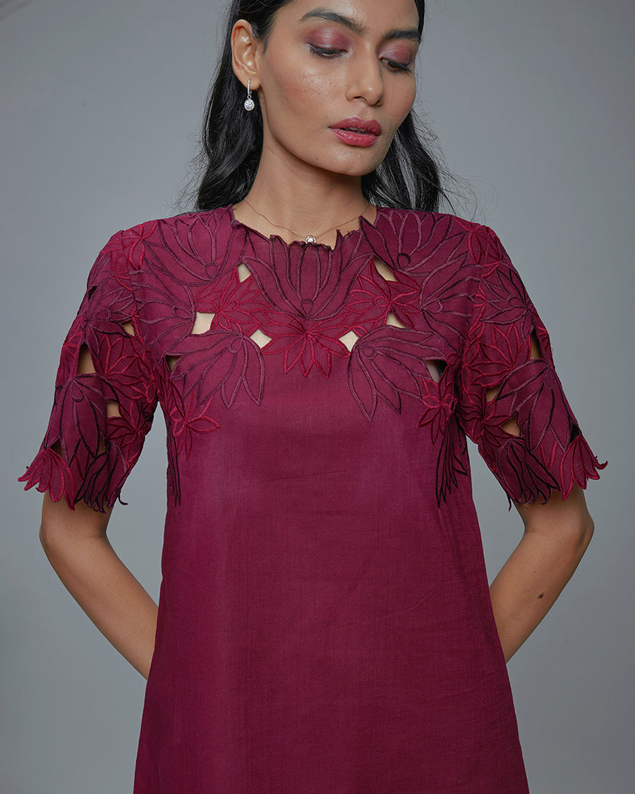 Foliage Dress Maroon